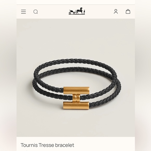 Hermes Other - Authentic Hermes’ men’s Tournis Tresse bracelet in black leather gold hardware
